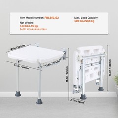 Folding PE Shower Seat 15.7in, 500lb Capacity Wall Mount