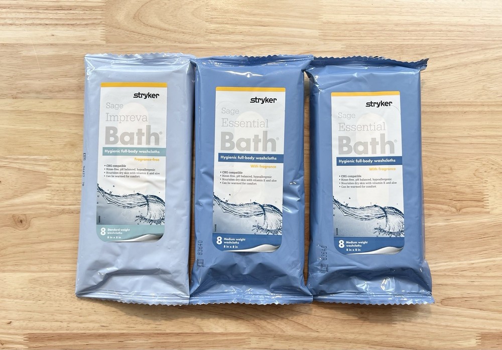 New Stryker Sage Comfort Bath Cleansing Washcloths 3-Pack **Different Weights