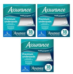 54 Count (3×18) Assurance Max Absorbency Unisex Premium Underpad Size L 23 x 36″