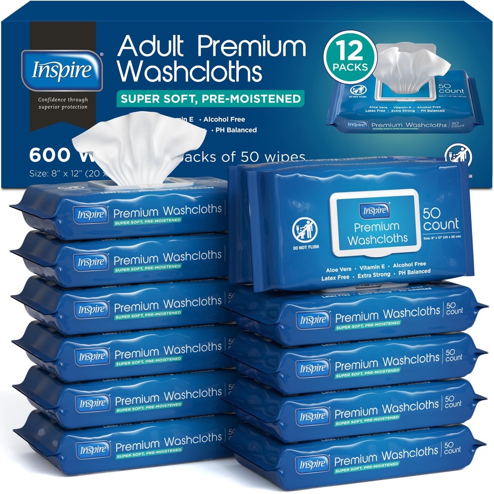 Adult Wipes 600 Count 8×12 Washcloths Incontinence Care Soft Unscented Cleansing
