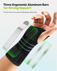 Rakiie Carpal Tunnel Wrist Brace Left Hand Blue 3 Metal Splints Support