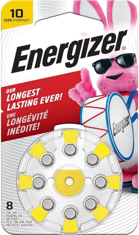 Energizer Size 10 Hearing Aid Batteries, yellow Tab Hearing Aid Batteries 8 Ct