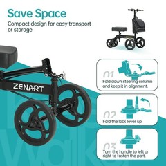 ZENART Foldable Knee Walker, Deluxe Medical Scooter for Foot In Black