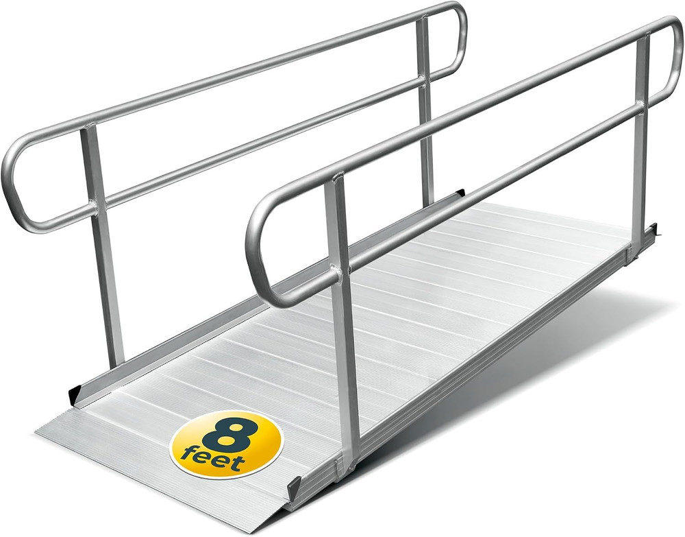 8 Foot Handicap Ramp with Handrails – Loading Capacity 850 Lb – for Wheelchairs,