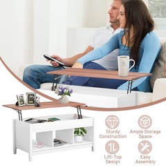 Costway Lift Top Coffee Table Hidden Storage 3 Open Shelves Rectangular