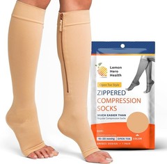 Zipper Compression Socks Open Toe 15-20 mmHg Support Medical Stockings for Me…