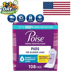 108 Count Poise Incontinence Pads – Long Length, 4 Drop Moderate Absorbency