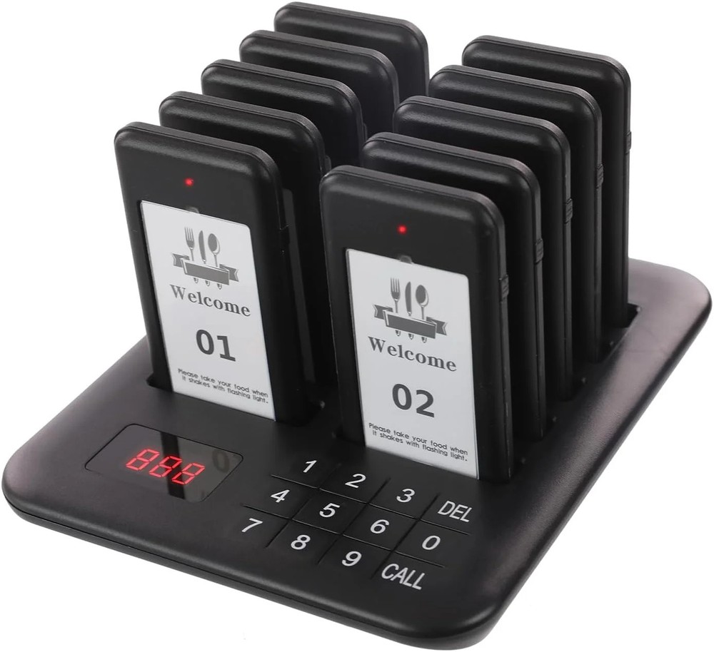 Restaurant Pager System, 10 Wireless Pagers, Touch Keyboard Calling Customers Wa