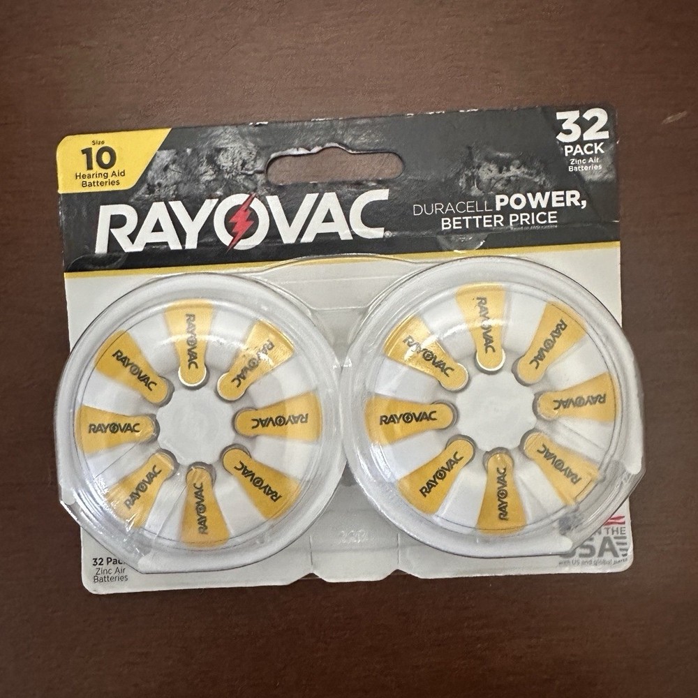 Rayovac Size 10 (Yellow) Zinc-Air Hearing Aid Batteries, 32 Pack, 1.45V