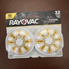 Rayovac Size 10 (Yellow) Zinc-Air Hearing Aid Batteries, 32 Pack, 1.45V