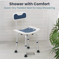 Shower Chair Adjustable 15-19″ Height Non-Slip Feet 300 lb Capacity – Dark Blue