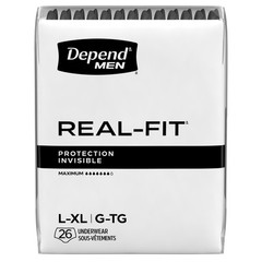 Depend Real Fit Incontinence Underwear for Men, Adult Diapers, L/XL, Black, 52 C