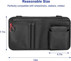 Wheelchair Side Bag Black, Adjustable Strap, Zipper Closure, Utility Pocket