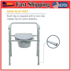 Drive Medical Steel Folding Bedside Commode Deep Seat Gray