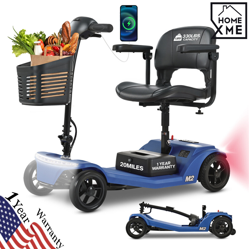 4 Wheels Foldable Mobility Scooter 20 Miles 330bs Capacity 5 MPH w/ LED Light