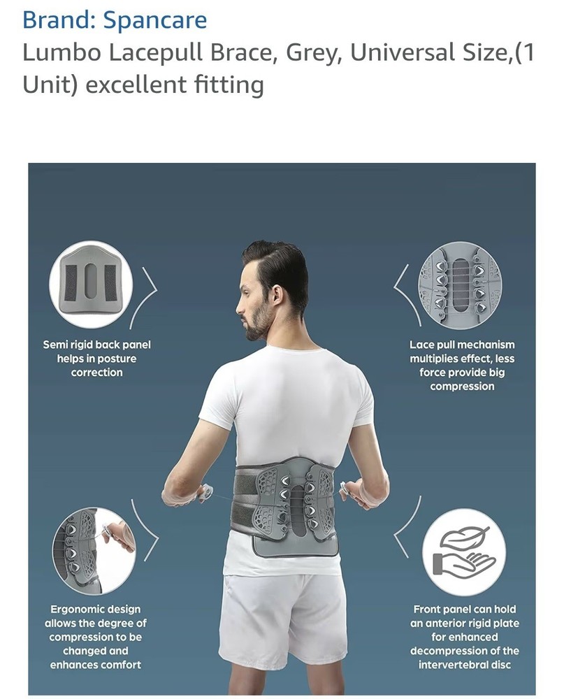 Lumbo Lacepull Brace, Grey, Universal Size,(1 Unit) Excellent Fitting