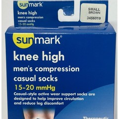 Sunmark Knee High Compression Socks Men’s Casual 15-20 mmHg Small Brown