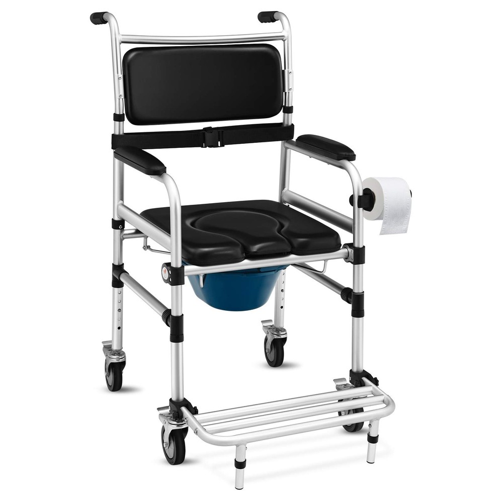 Giantex 3 In 1 Lightweight Shower Commode Transport Bedside Commode Wheels