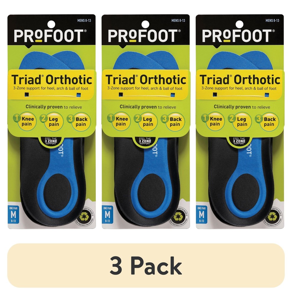 (3 Pack) Triad Orthotic Insoles for Knee, Leg & Back Pain, Men’S 8-13, 1 Pair