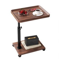 Adjustable Height C Table with Wheels 360°Swivel End Table,Mobile TV Tray Couch