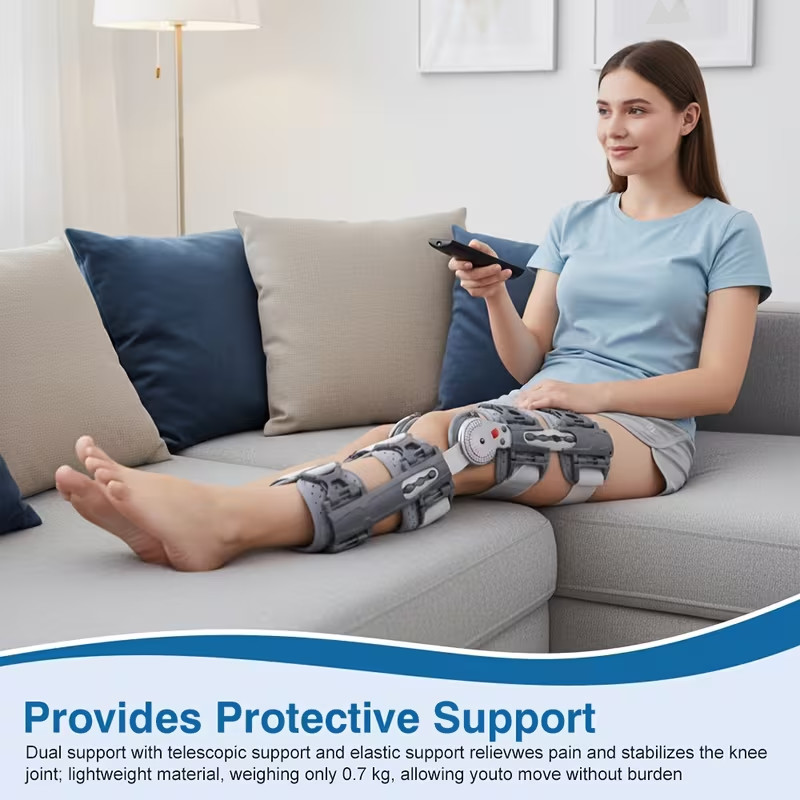 Aulexmed 1pc Adjustable Hinged ROM Knee Brace, Knee Support Stabilizer with Lock
