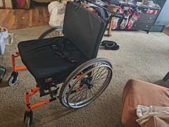 Quickie M6 Manual Wheelchair Orange/Black w/ JAY Fusion Cushion, Seat Belt