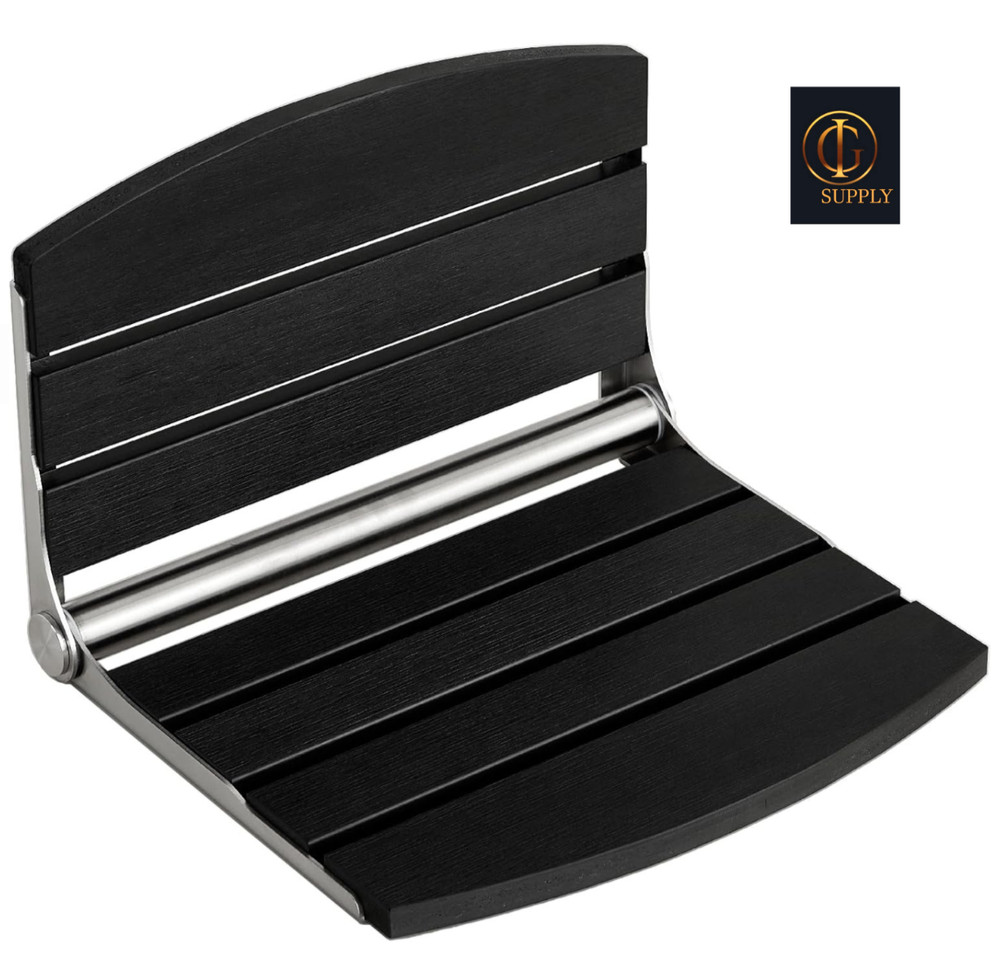 17.5″ Wall Mounted Folding Shower Seat HDPS Fold Down Seat ~ Black ~