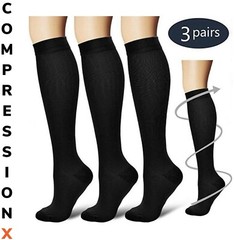 (3 Pairs) S-4XL Compression X Socks Knee High 20-30mmHg Graduated Mens Womens
