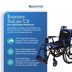 Journey SoLite C2 Ultra Lightweight Wheelchair, Foldable Manual Chair, Blue
