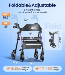 Walkers for Seniors, Z21 Rollator Walker with Seat Supports 350lb, 8″ Big Wheels