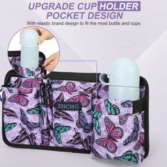 ZHCHG Wheelchair Side Bag with Cup Holder, Purple Butterfly