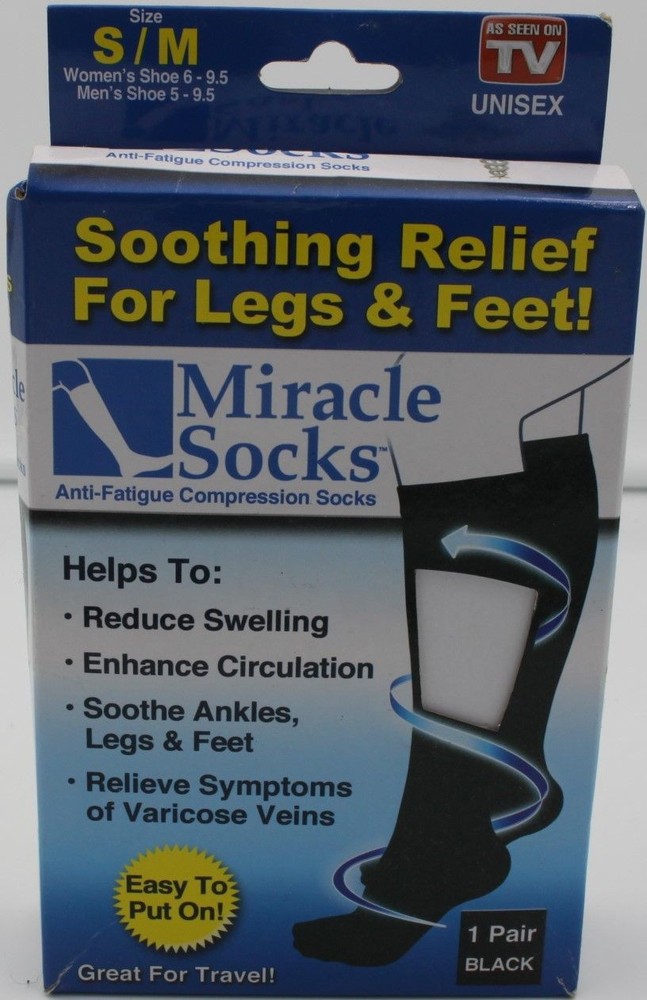 Miracle Socks Compression Socks Unisex S/M Anti-Fatigue Graduated Black 1 Pair