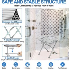 Folding Shower Chair Seat, 17.5″ Stainless Steel Small Shower Chair 400Lbs.