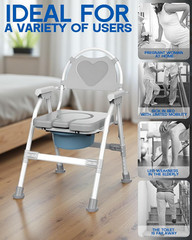Heavy Duty 4-In-1 Portable Bedside Commode Chair for Elderly & Disabled, Extra-W