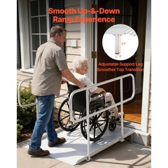 1000LBS HeavyDuty Aluminum Wheelchair Ramp 71.1×32.7in Handrails Adjustable Legs