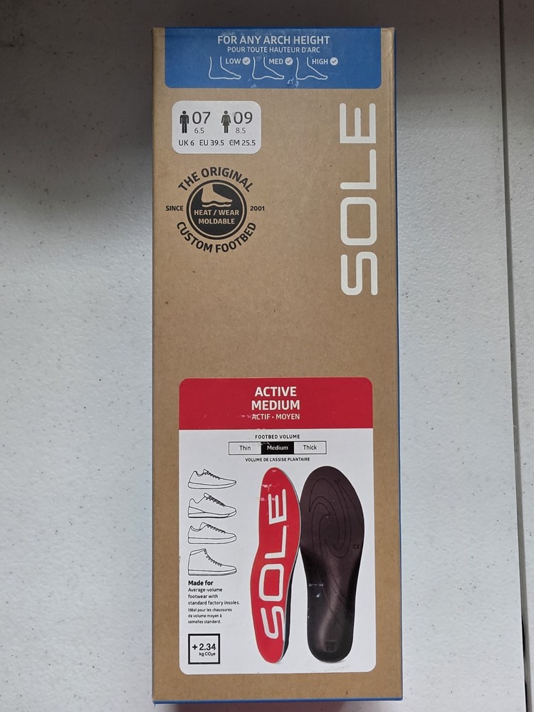 SOLE Active Medium Insoles Mens 7 Womens 9 Heat Moldable Red Footbeds NEW