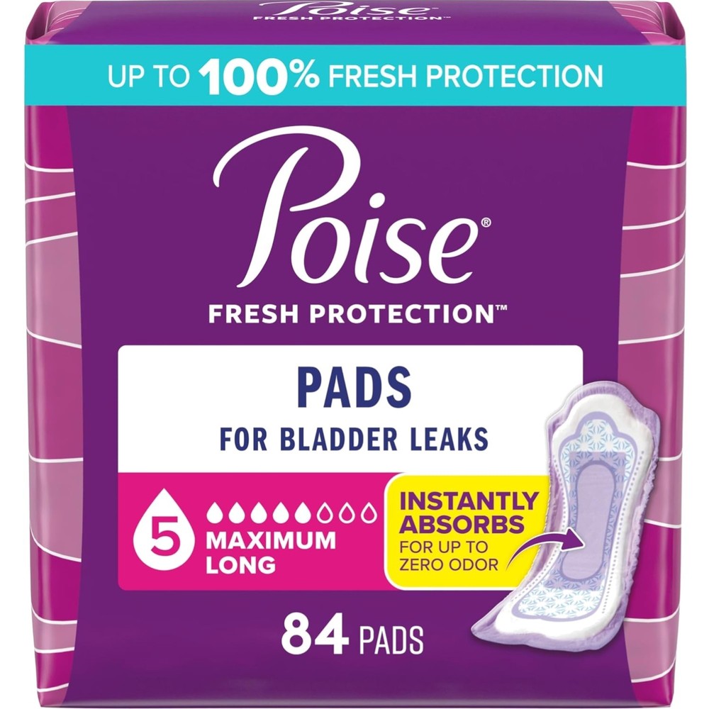 Incontinence & Postpartum Pads Waterproof Long 84 Count for Bladder Leaks