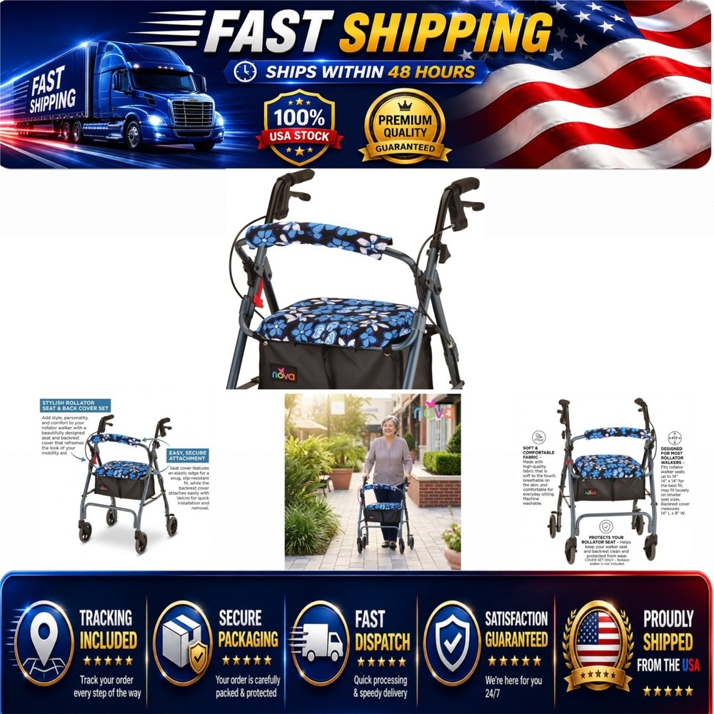 NOVA Rollator Walker Seat & Backrest Cover Set – Aloha Blue