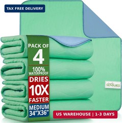 Bed Pads Washable Waterproof 34″x36″- Pack of 4 Incontinence Bed Pads & Washable