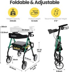Walkers for Seniors with Seat, Foldable Rollator Walker, Reinforced Aluminum Fra
