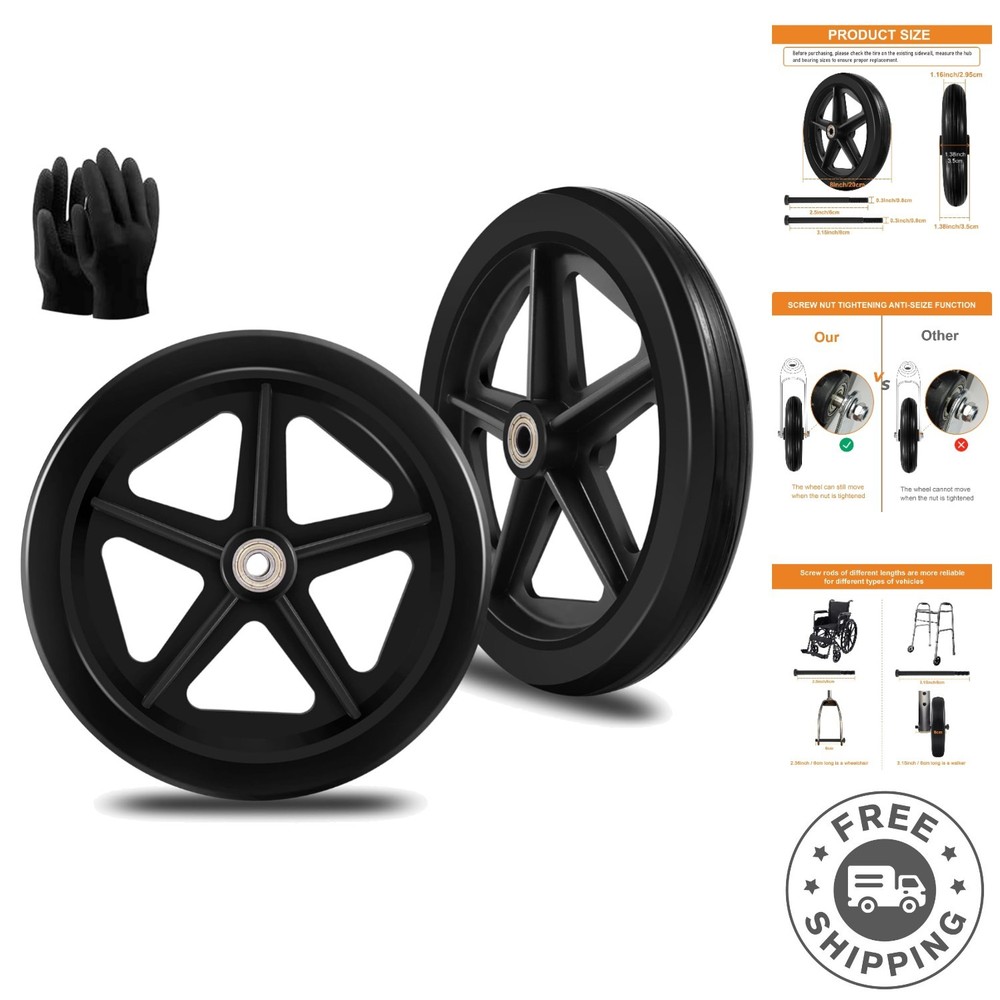 Lightweight 2Pcs 8 Inch Replacement Wheels for Wheelchairs – Non-Slip Design