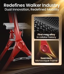 Z35 PackGo Foldable Lightweight Rollator Walker Red (Magnesium Alloy Frame)