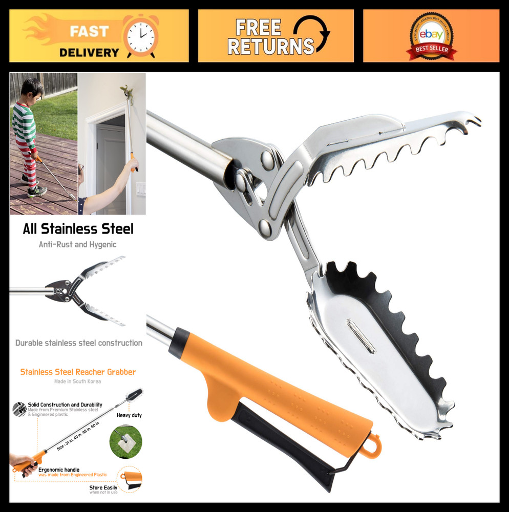 40″ Heavy Duty Stainless Steel Grabber Reacher Tool | Trash Picker & Litter Grab