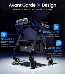 Luxury Rollator Walker for Seniors – Supports 380 lbs, Foldable & Lightweight