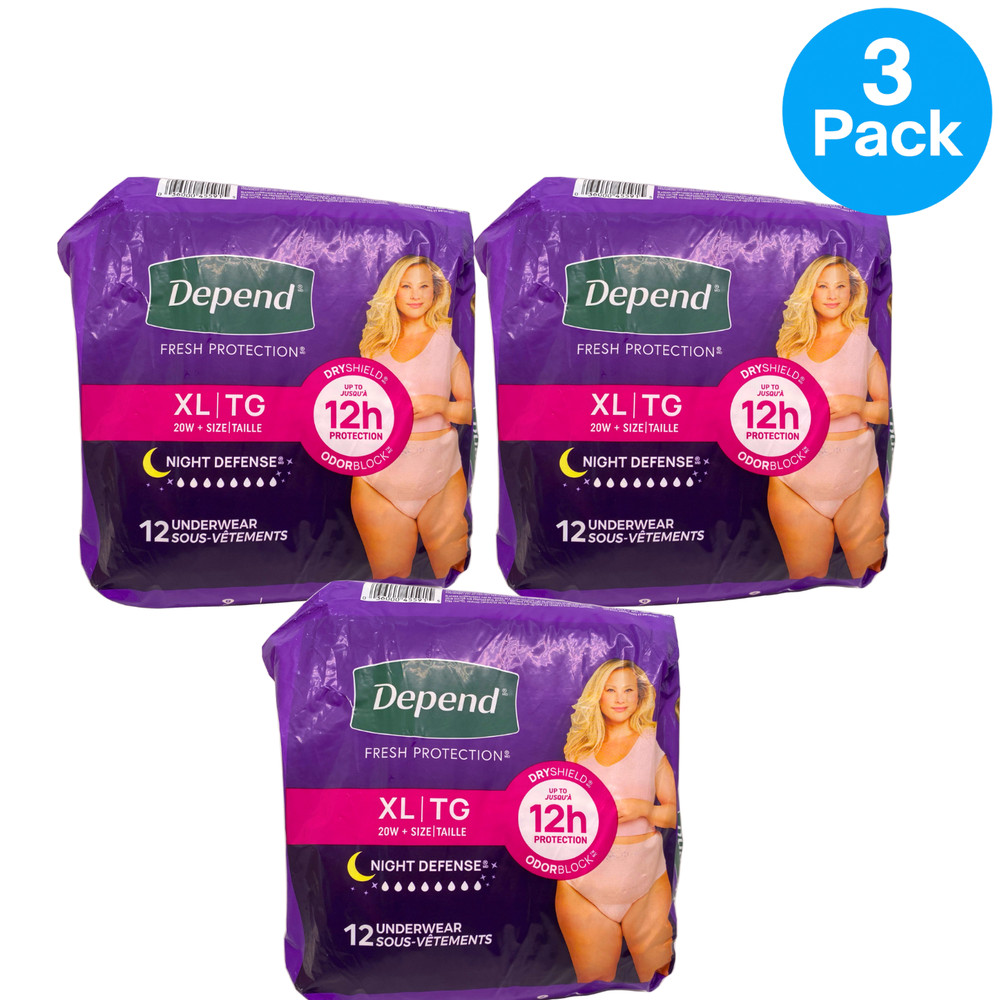 Depend Fresh Protection Night Defense Incontinence Underwear for Women XL 36 Cou