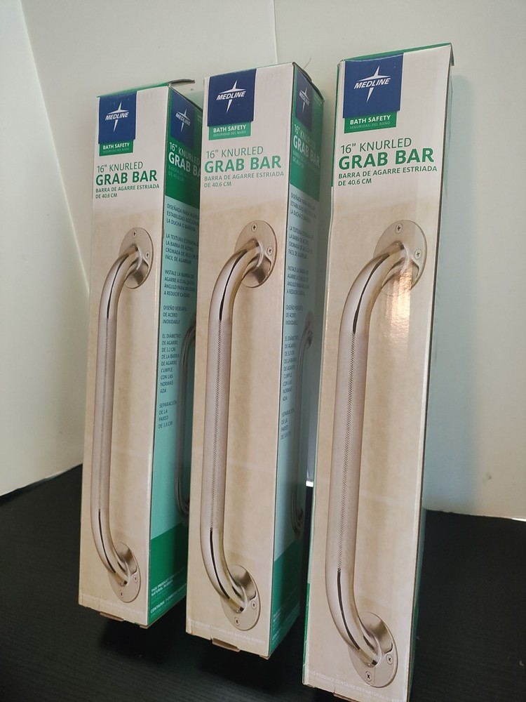 3-Pack 16″ Knurled Texture Grab Bar Stainless Bathroom Safety Handle Tub Wall