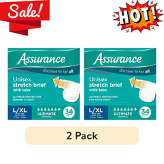 2 Pack Assurance Stretch Briefs With Tabs L XL 34 Count Unisex Adult