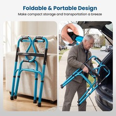 Costway One-button Folding Walker Aluminum Walking Frame w/ Adjustable Height