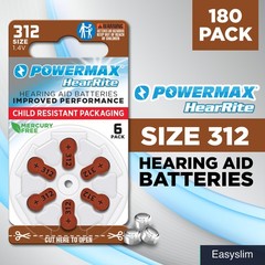 Hearing Aid Batteries Size 312 1.4V Brown Tab 180 Count Bulk Pack