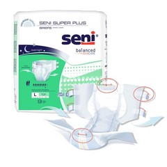 Seni Super Plus Briefs, Large, Unisex, 45 in, 59 in, 9 ct
